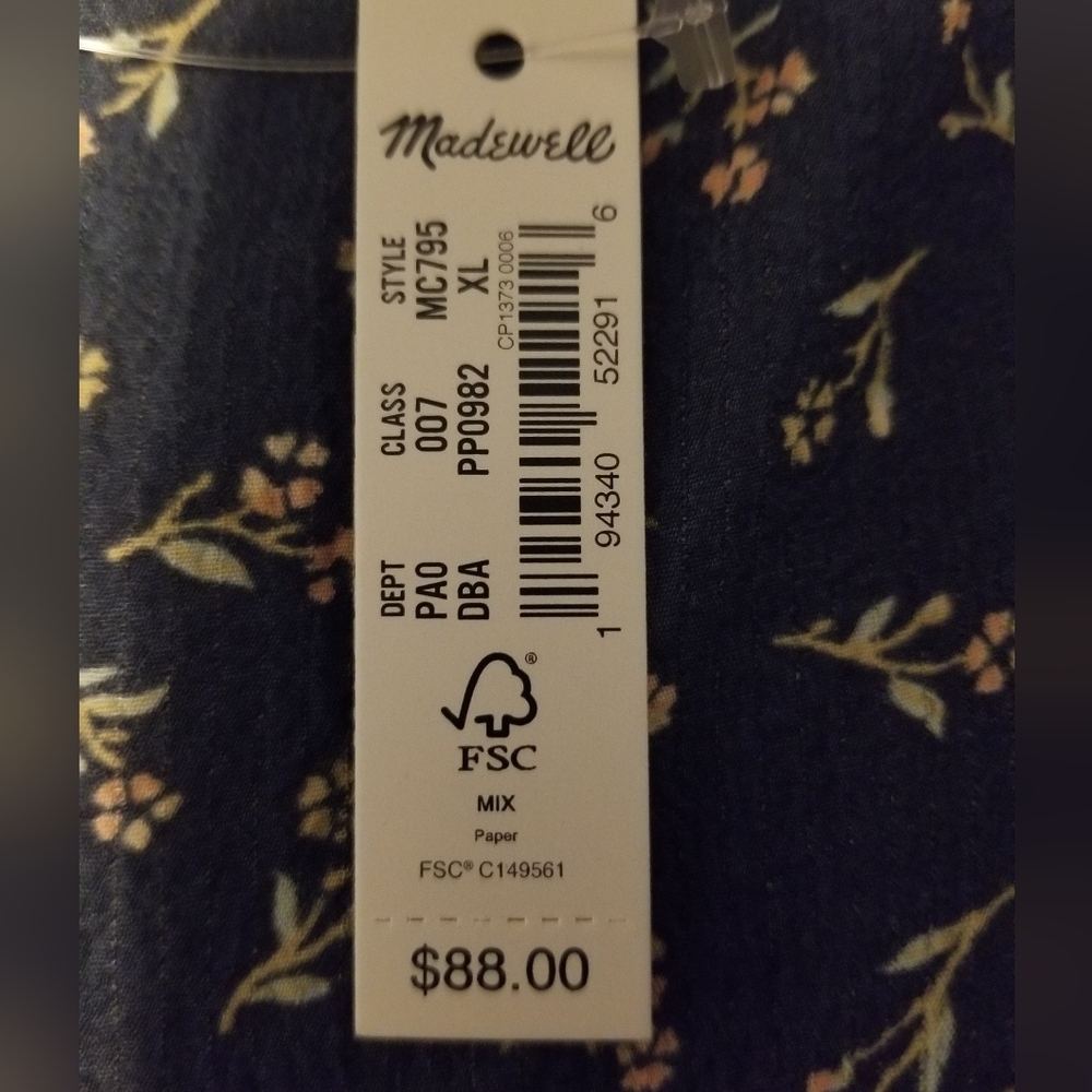 NWT Madewell Women's Wrap Blouse Size  XL Floral V-Neck 3/4 Sleeve Navy - Picture 12 of 12